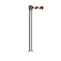 Montour Line Stanchion Belt Barrier Fixed Base Pol.Steel Post 11ft.Red/White Belt MX630F-PS-RWD-110